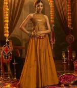 Mustard navratri special georgette top & SKIRT set