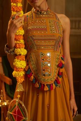 Mustard navratri special georgette top & SKIRT set 3