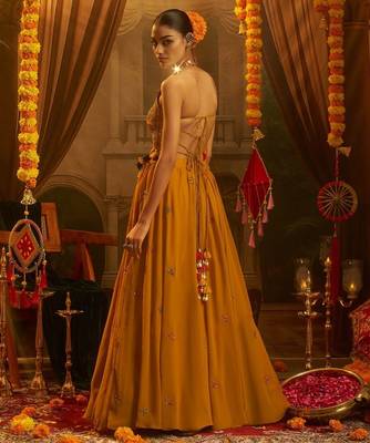 Mustard navratri special georgette top & SKIRT set 4
