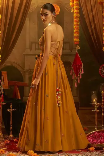 Mustard navratri special georgette top & SKIRT set