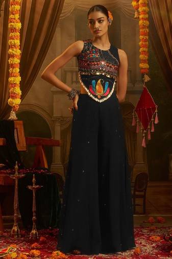 Black navratri special georgette top & palazzo set
