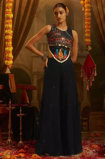Black navratri special georgette top & palazzo set