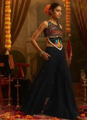 Black navratri special georgette top & palazzo set 2