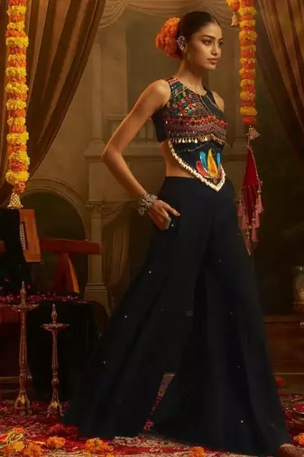 Black navratri special georgette top & palazzo set