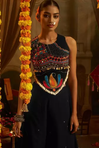 Black navratri special georgette top & palazzo set