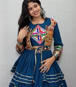 Teal Heavy gamthi work Cotton Navratri Lahenga Choli Koti