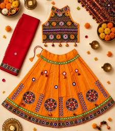 Yellow kutch work embroidered cotton mirrorwork chaniya choli set with dupatta