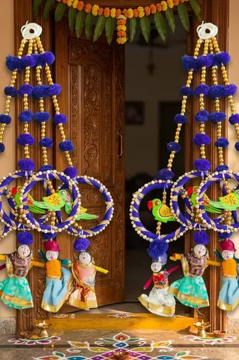 handmade hanging decorative toran tassel home temple festival decorations (pack of 4)