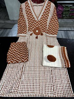 rust & beige block print cotton straight kurta set 5