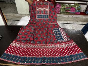 maroon ajrakh printed cotton anarkali kurta set 5