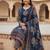 Beautiful jaipuri navy blue panel printed cotton straight kurta pant set with dupatta