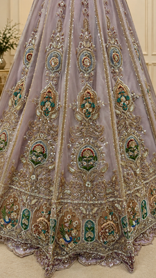 onion pink color Multi Thread and Zari Embroidered work Crystal work net Lehenga Choli set 4