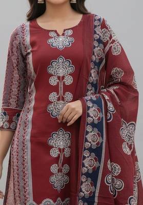 maroon hand block printed cotton straight salwar suit set 4