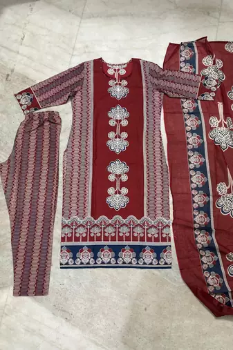 maroon hand block printed cotton straight salwar suit set
