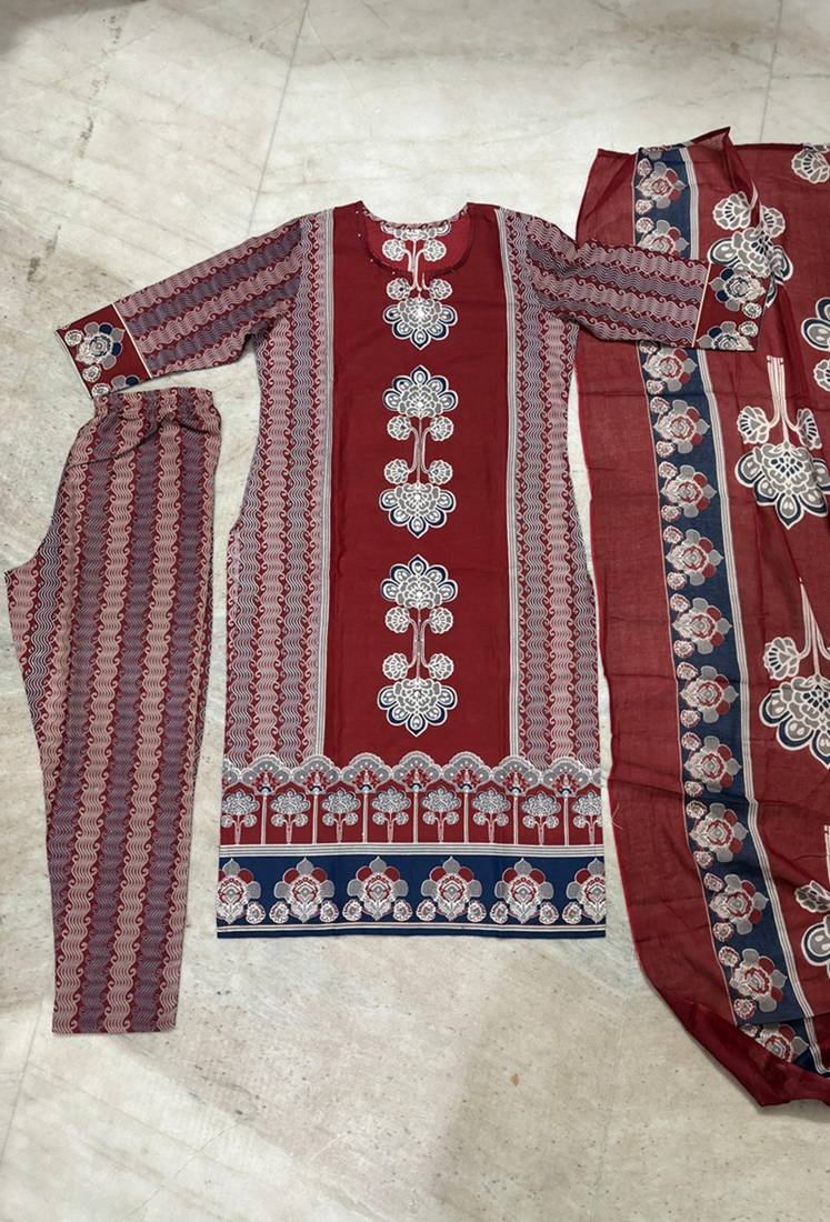 maroon hand block printed cotton straight salwar suit set