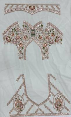  sky blue color Multi Thread and Zari Embroidered work Crystal work net Lehenga Choli set 5