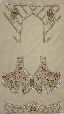 beige color Multi Thread and Zari Embroidered work Crystal work net Lehenga Choli set 5