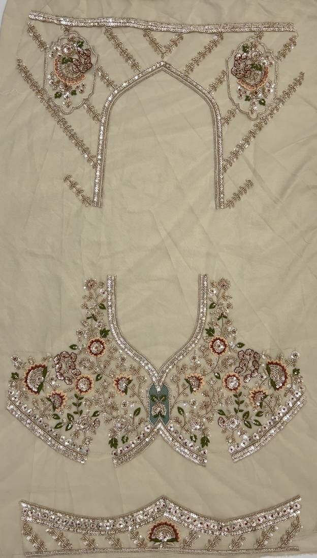 beige color Multi Thread and Zari Embroidered work Crystal work net Lehenga Choli set