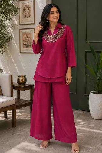 rani pink color beads and siquence work silk blend salwar suit 