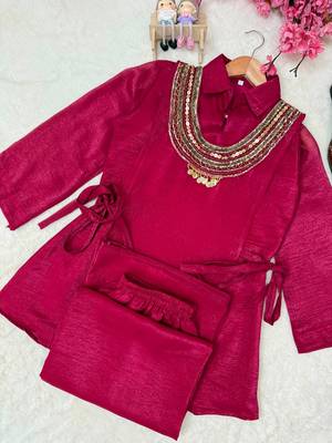 rani pink color beads and siquence work silk blend salwar suit  2