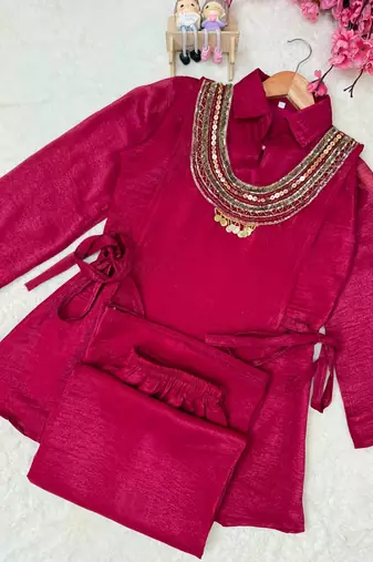 rani pink color beads and siquence work silk blend salwar suit 