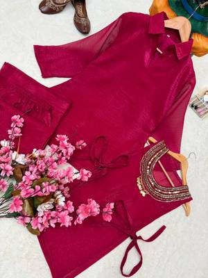 rani pink color beads and siquence work silk blend salwar suit  3