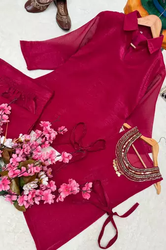 rani pink color beads and siquence work silk blend salwar suit 