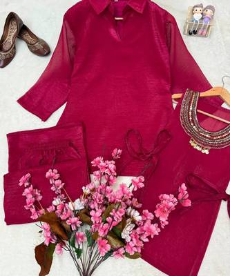 rani pink color beads and siquence work silk blend salwar suit  5