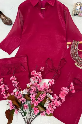 rani pink color beads and siquence work silk blend salwar suit 