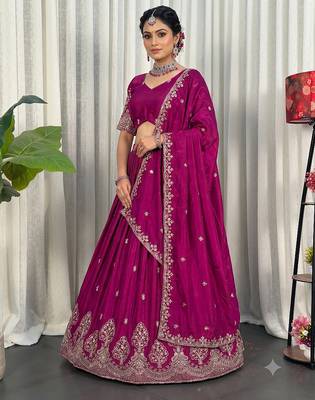 Navratri Special Bottle Green Silk Embroidered Lehenga Choli with Dupatta 1