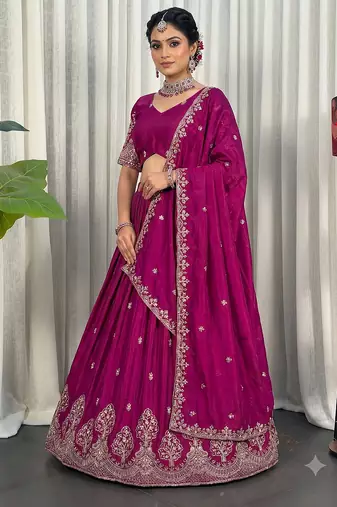 Navratri Special Bottle Green Silk Embroidered Lehenga Choli with Dupatta