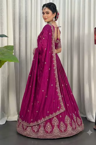Navratri Special Bottle Green Silk Embroidered Lehenga Choli with Dupatta