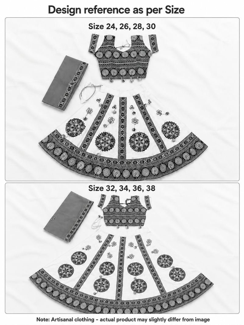 Black kutch work embroidered cotton mirrorwork chaniya choli set with dupatta