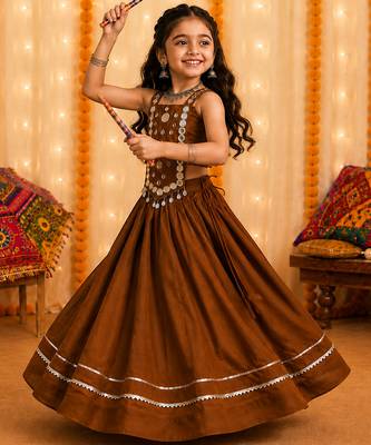 Royal chocolate brown premium roman silk chaniya choli for navratri 1