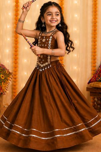 Royal chocolate brown premium roman silk chaniya choli for navratri