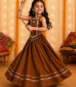 Royal chocolate brown premium roman silk chaniya choli for navratri
