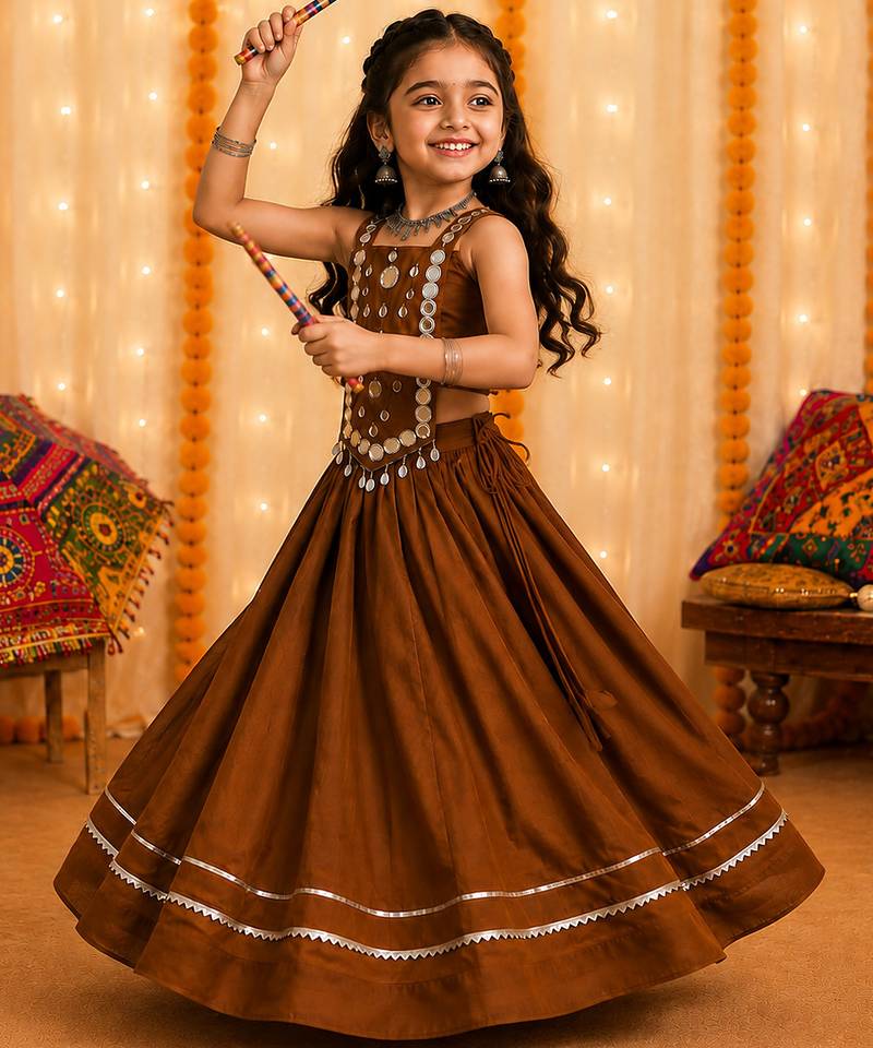 Royal chocolate brown premium roman silk chaniya choli for navratri