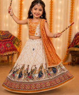Yellow rayon cotton printed chaniya choli for navratri for kid 1