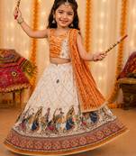 Yellow rayon cotton printed chaniya choli for navratri for kid