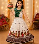 Green rayon cotton printed chaniya choli for navratri for kid