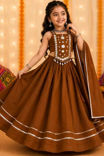 Royal chocolate brown premium roman silk chaniya choli for navratri