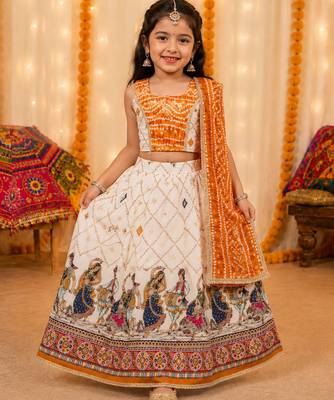 Yellow rayon cotton printed chaniya choli for navratri for kid 2