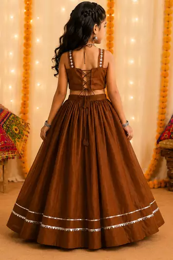 Royal chocolate brown premium roman silk chaniya choli for navratri