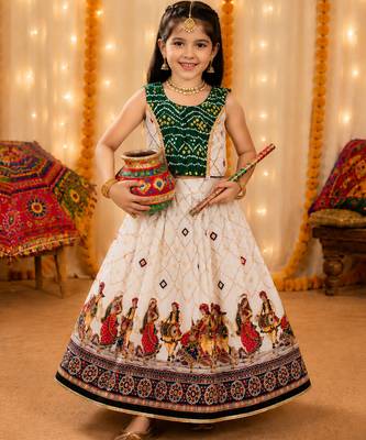 Green rayon cotton printed chaniya choli for navratri for kid 2