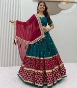 Teal Blue Embroidery Thread & Sequence work Faux Georgette Navratri Lahenga Choli Set