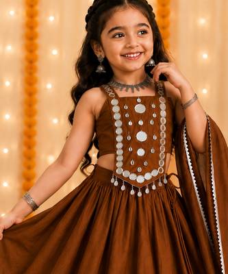 Royal chocolate brown premium roman silk chaniya choli for navratri 4