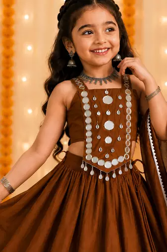 Royal chocolate brown premium roman silk chaniya choli for navratri