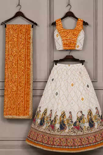 Yellow rayon cotton printed chaniya choli for navratri for kid