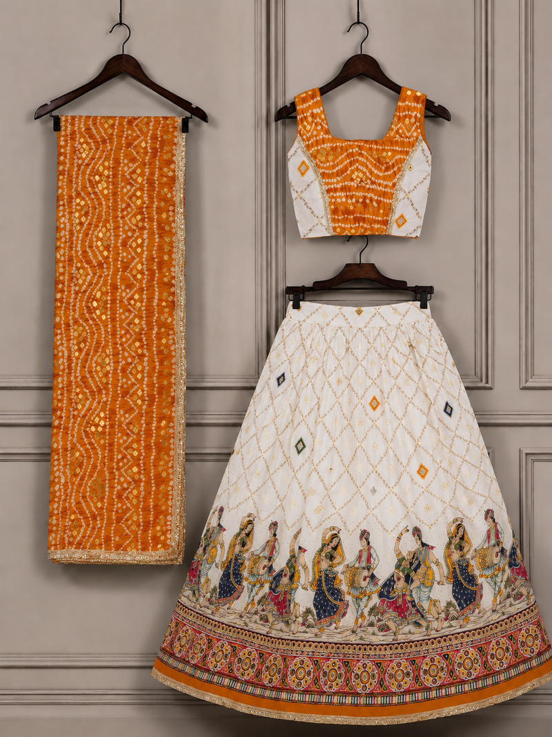 Yellow rayon cotton printed chaniya choli for navratri for kid