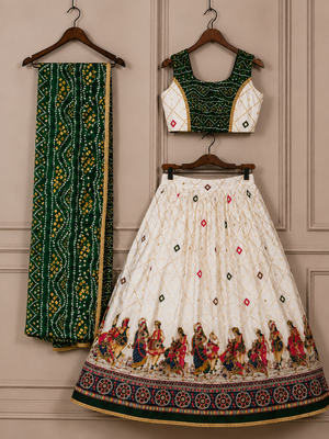 Green rayon cotton printed chaniya choli for navratri for kid 3